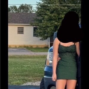 Green homecoming Mini Dress Spaghetti Strap/ open back